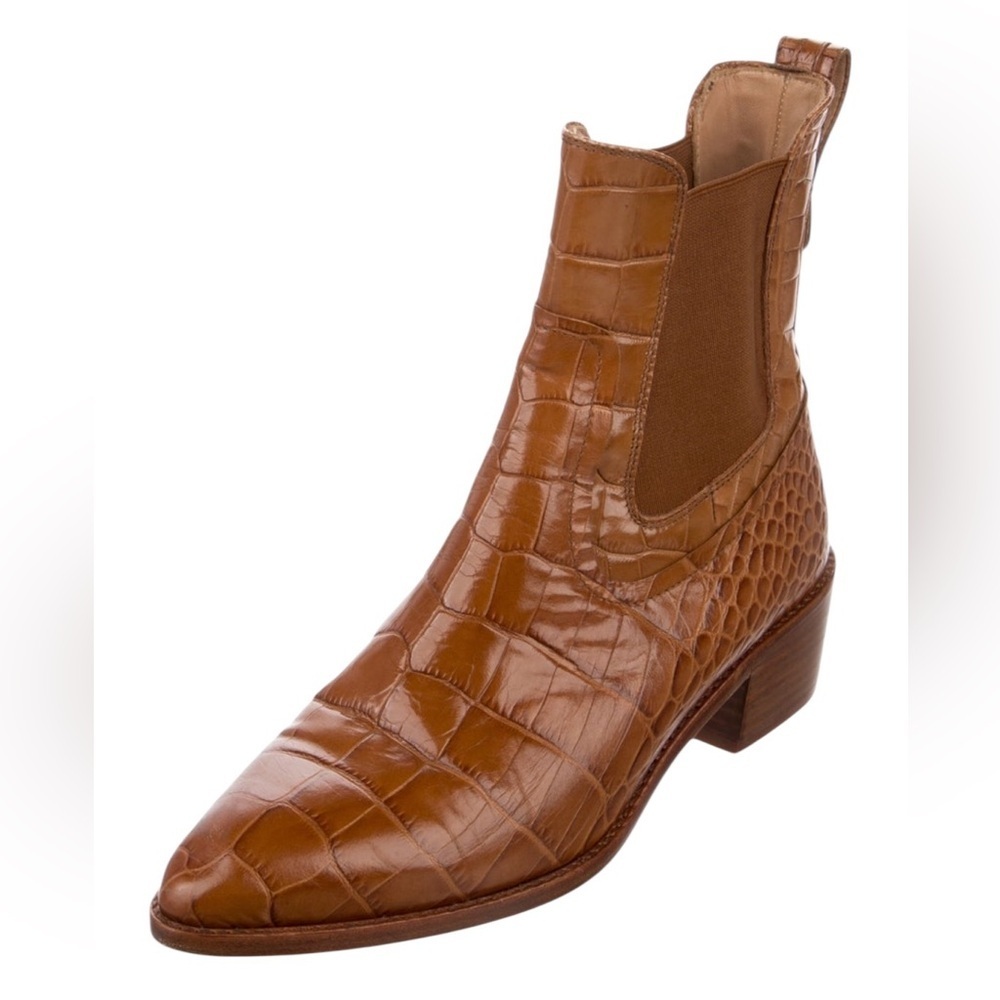 Veronica Beard Camel Honey color Croc-Embossed Chelsea Boots size 7